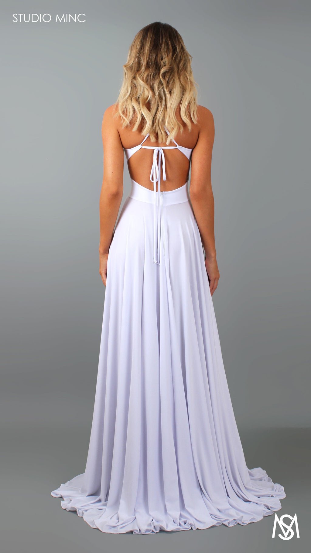 COSMO - White Flowy Formal Dress with Leg Split & Cut Outs