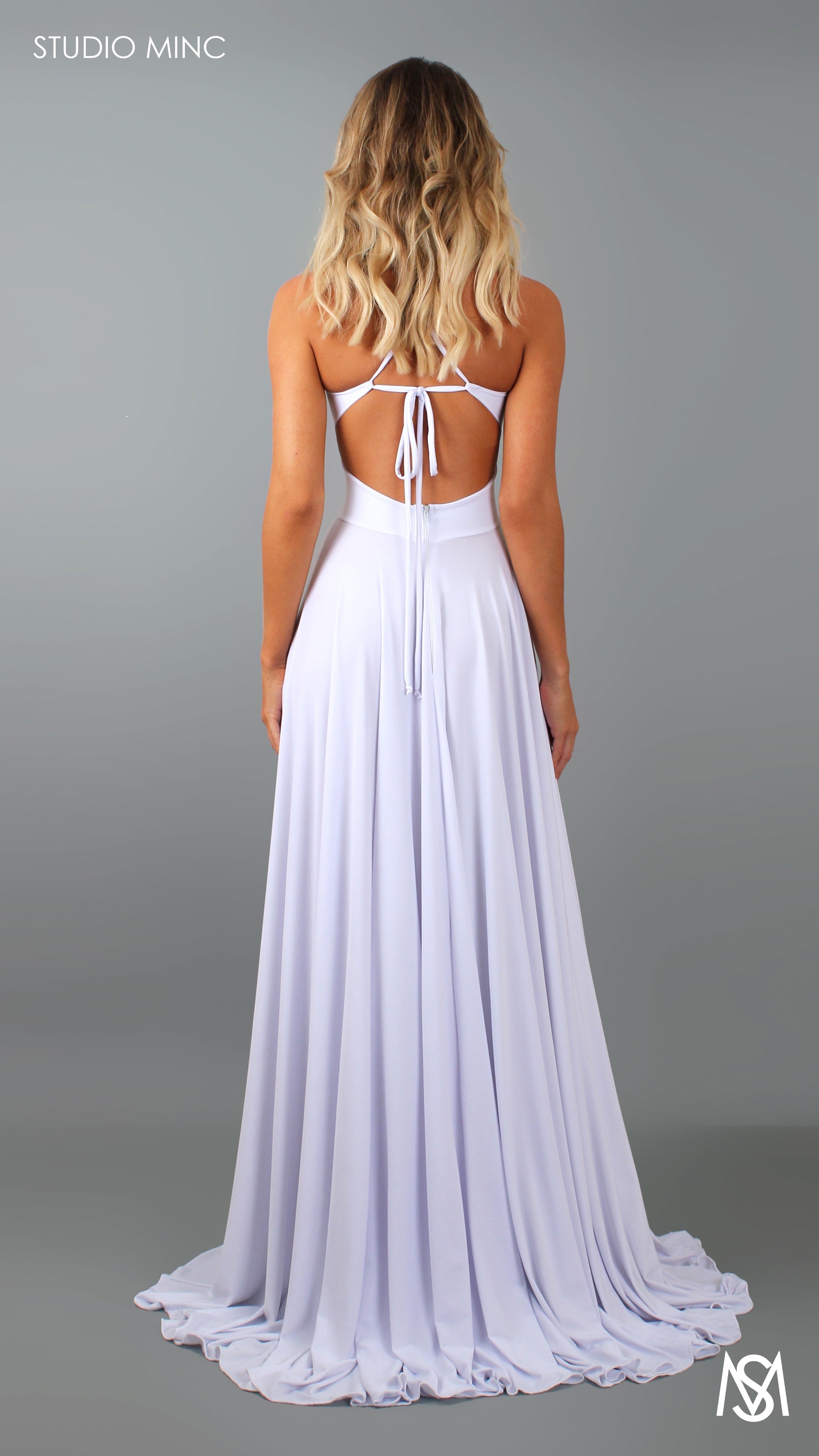 COSMO - White Flowy Formal Dress with Leg Split & Cut Outs
