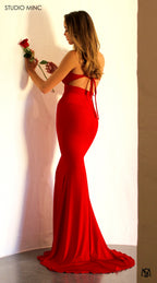 SILHOUETTE - Red Fitted Formal Dress with Cut Outs