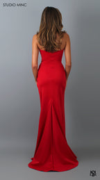 EGO - Red Strapless Formal Dress with Leg Split and Corset Bodice