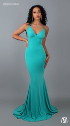 SILHOUETTE - Teal Green Fitted Formal Dress with Cut Outs