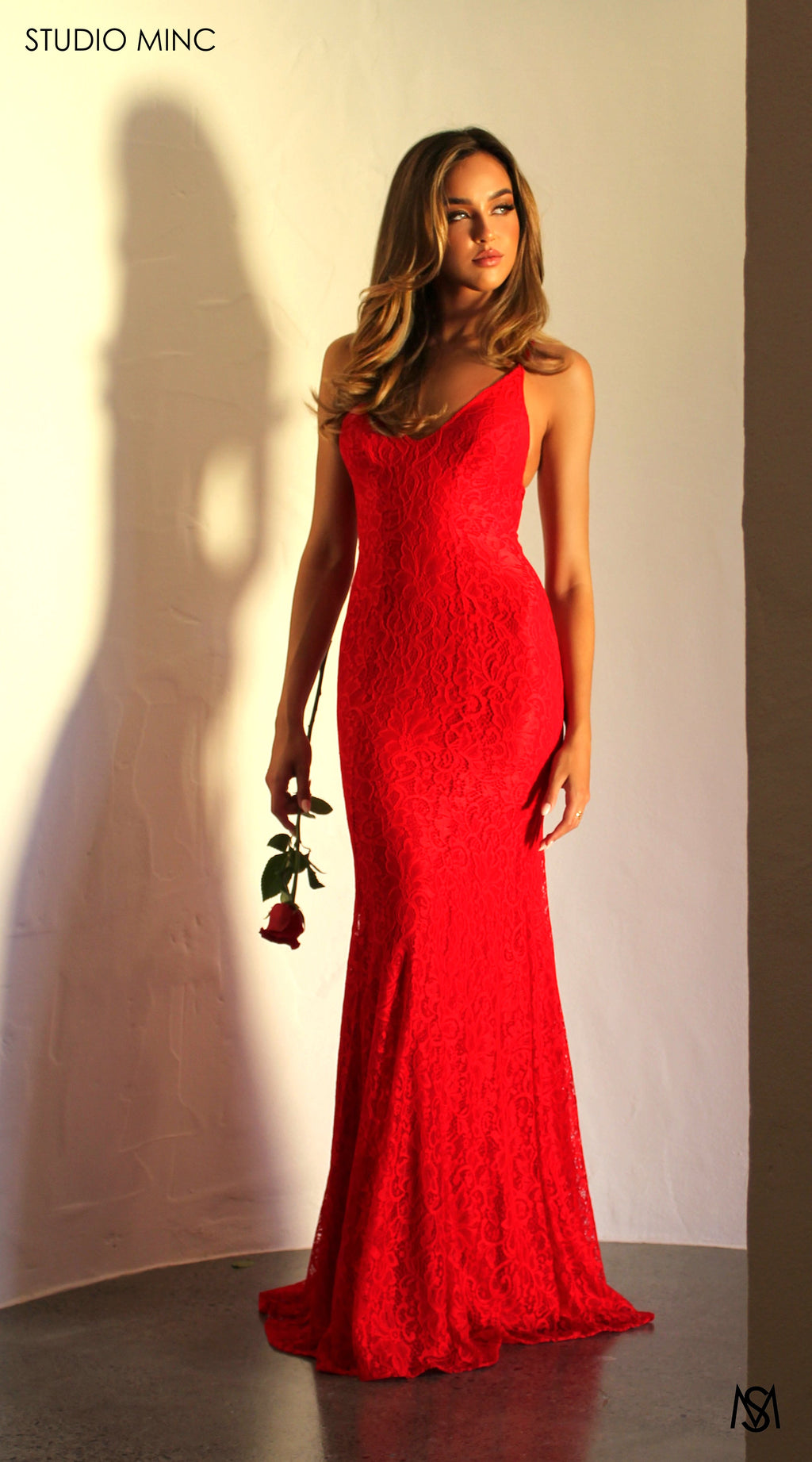 BELLE - Red Lace Formal Dress with Backless Lace Up