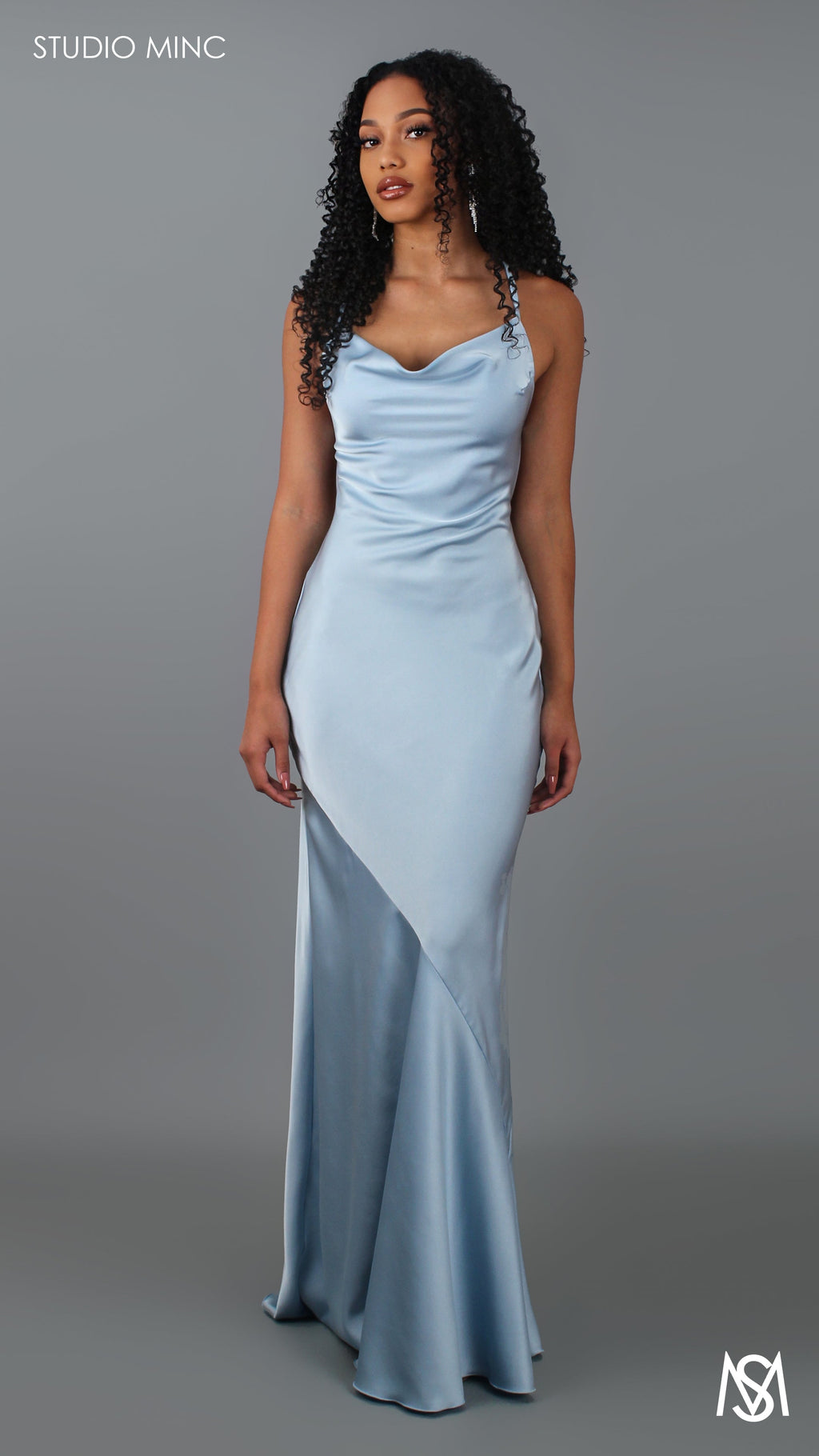 SERENE - Baby Blue Satin Backless Formal Dress