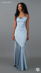 SERENE - Baby Blue Satin Backless Formal Dress