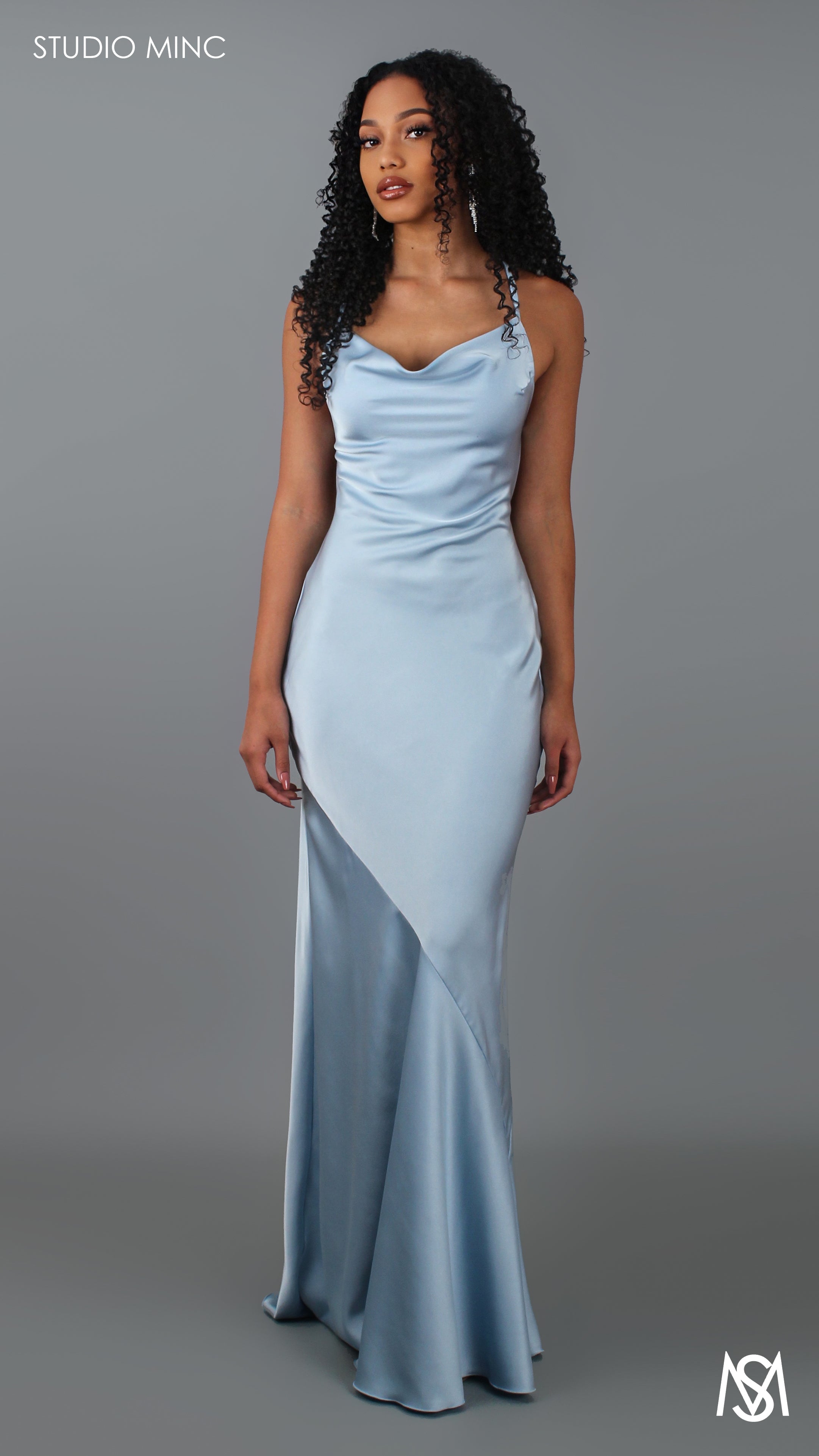 SERENE - Baby Blue Satin Backless Formal Dress