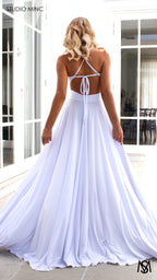 COSMO - White Flowy Formal Dress with Leg Split & Cut Outs