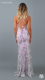 SERENDIPITY - Lavender Purple Formal Dress with Silver Sequin Overlay & Leg Split