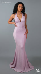 SHIMMER HOURGLASS - Lavender  Fitted Formal Dress with Plunge Neckline