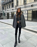 LARA Elegant Solid Gray Wool Blazer