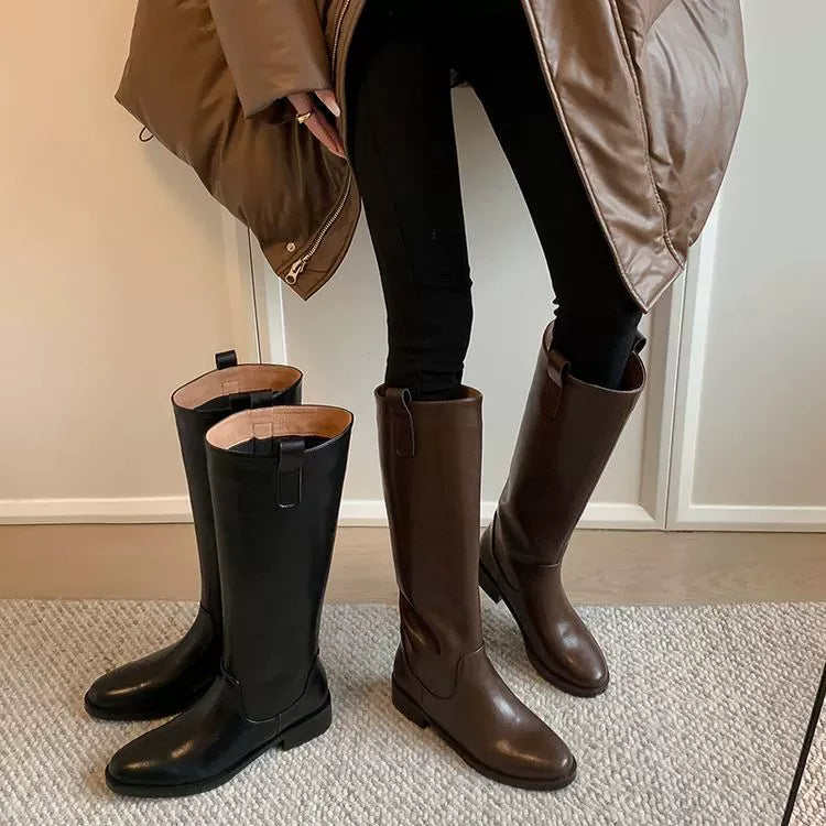 CALM BROWN COWHIDE LEATHER BOOTS
