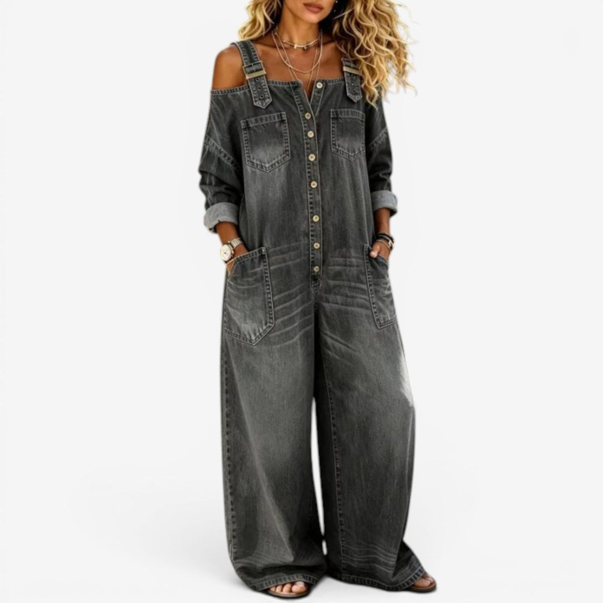 Lianne™ Off-Shoulder Wide-Leg Denim Jumpsuit
