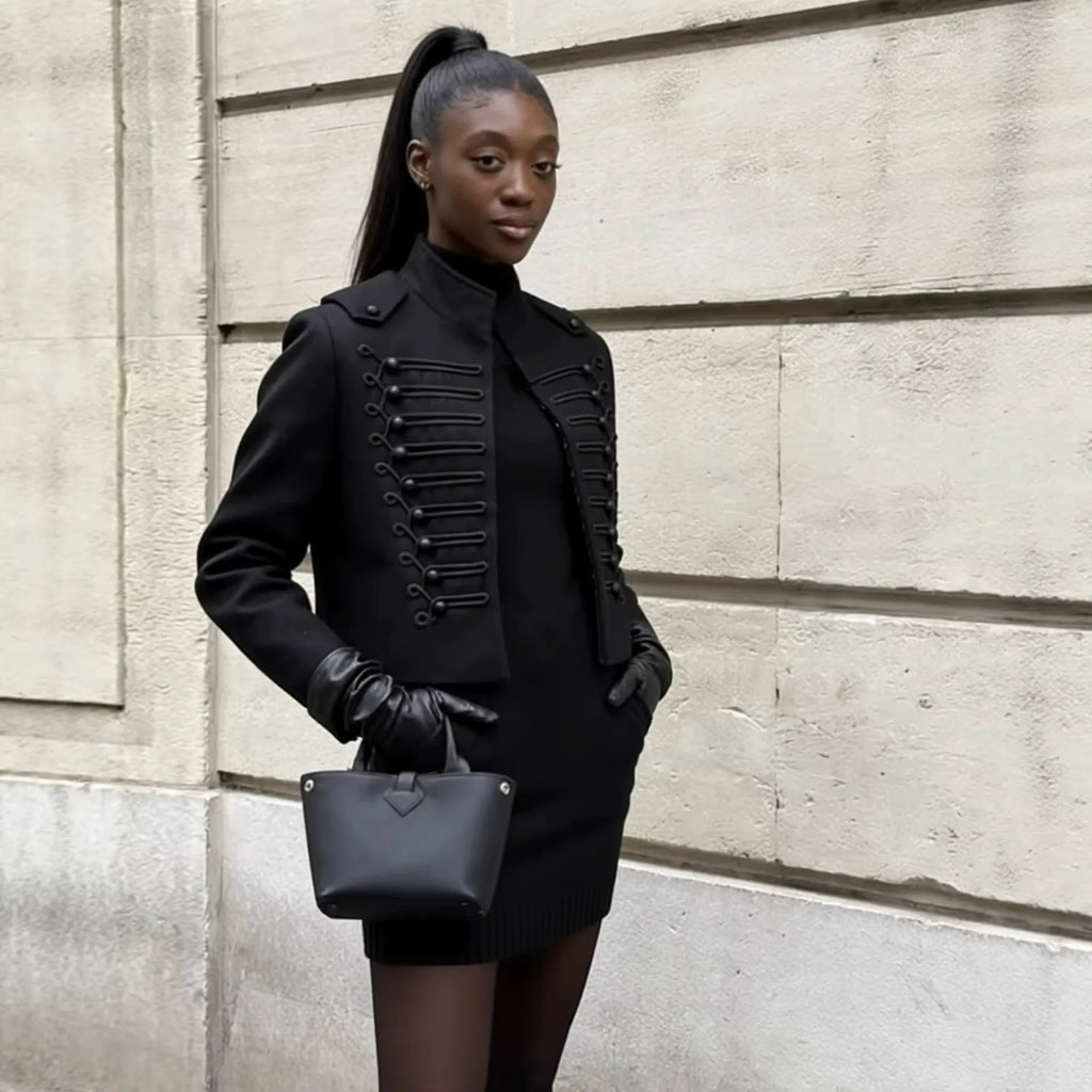 “Simone” Women’s Military Jacket – Buttoned Structured Fit
