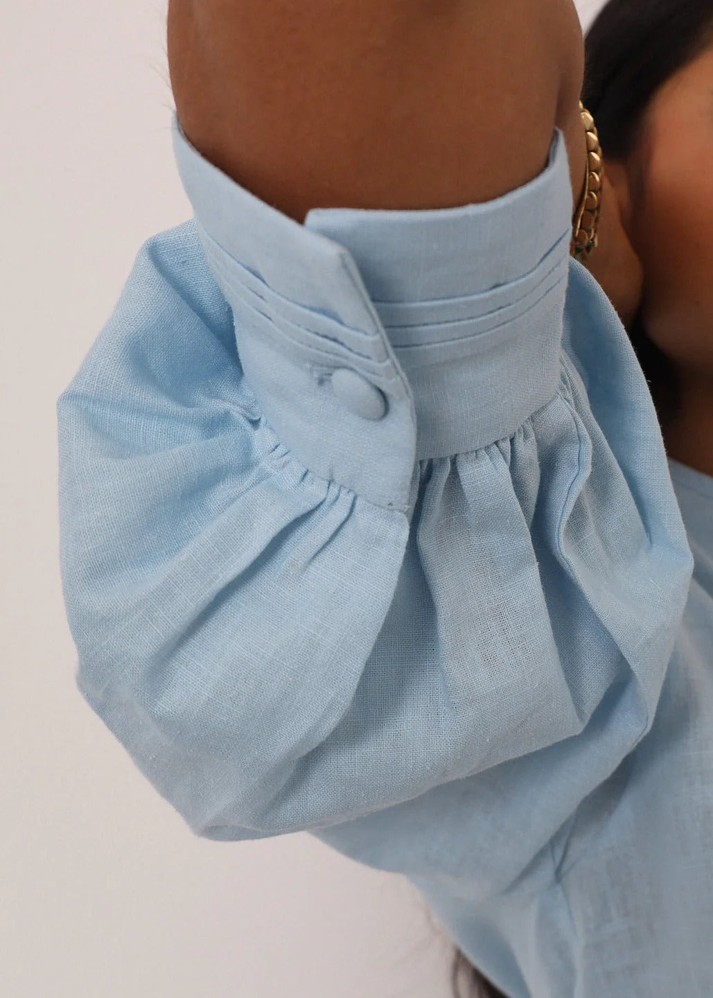 Laney Tiered Frill Linen Set | Pastel Blue