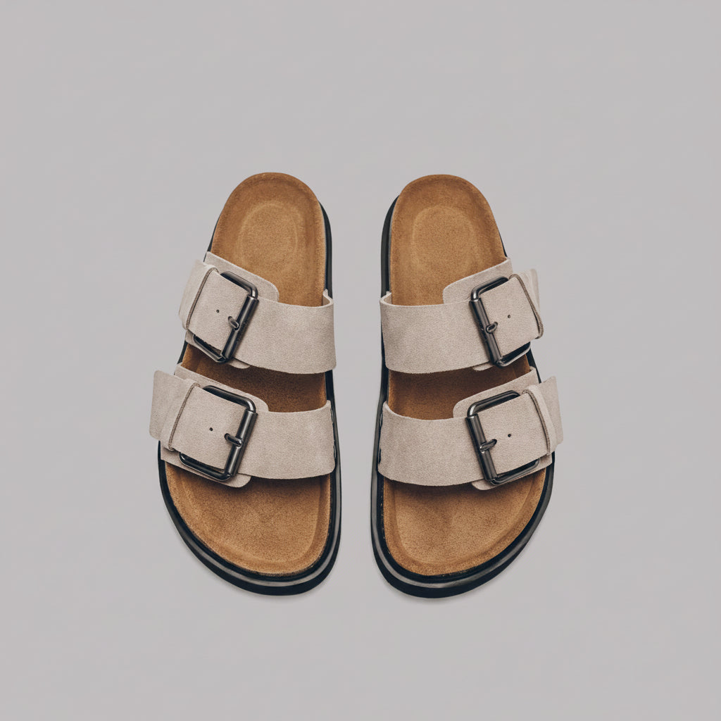The Black Leather Buckle Sandals