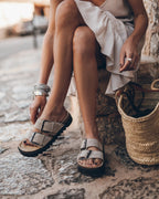 The Black Leather Buckle Sandals