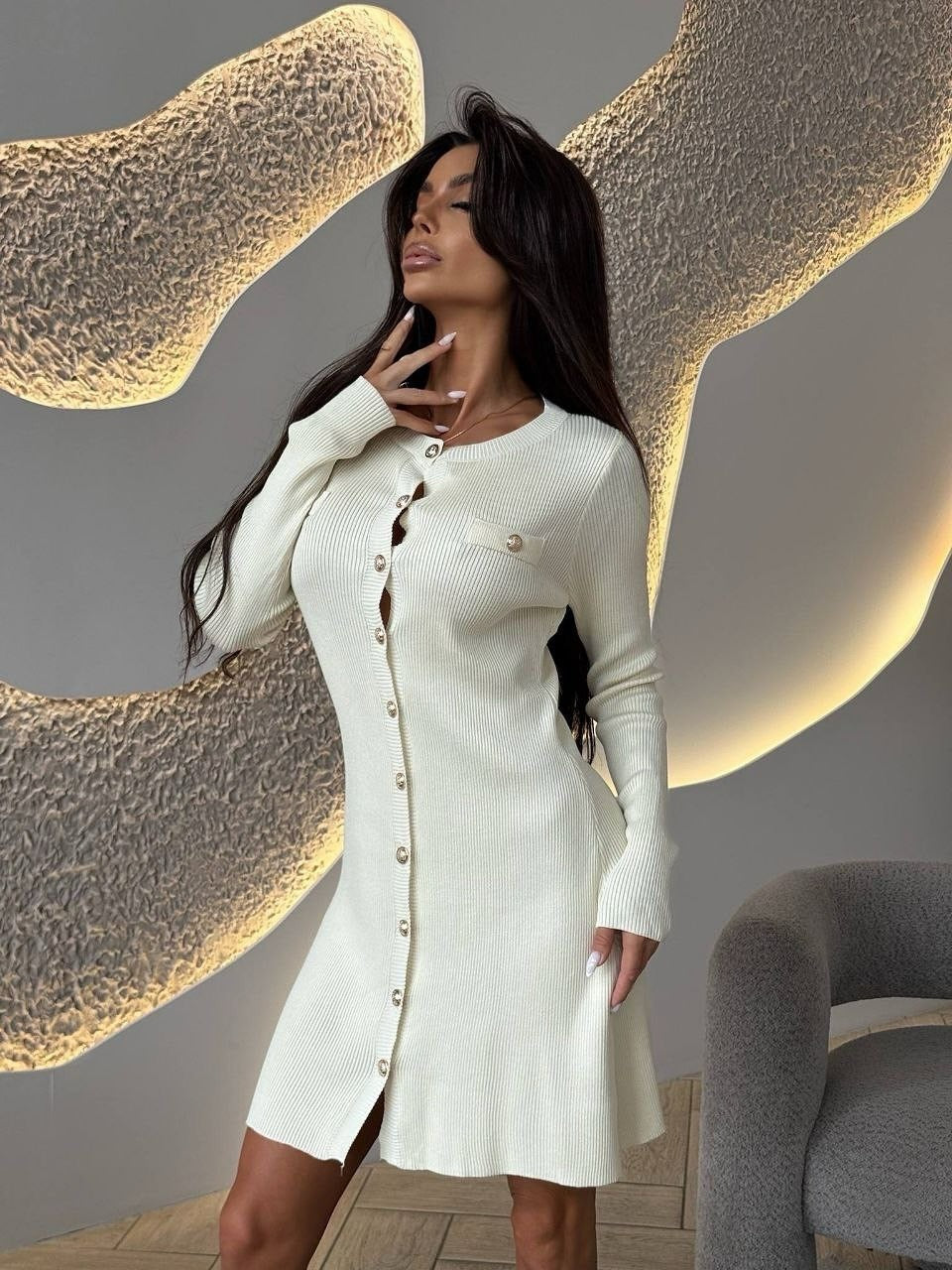 Cardigan style knit dress