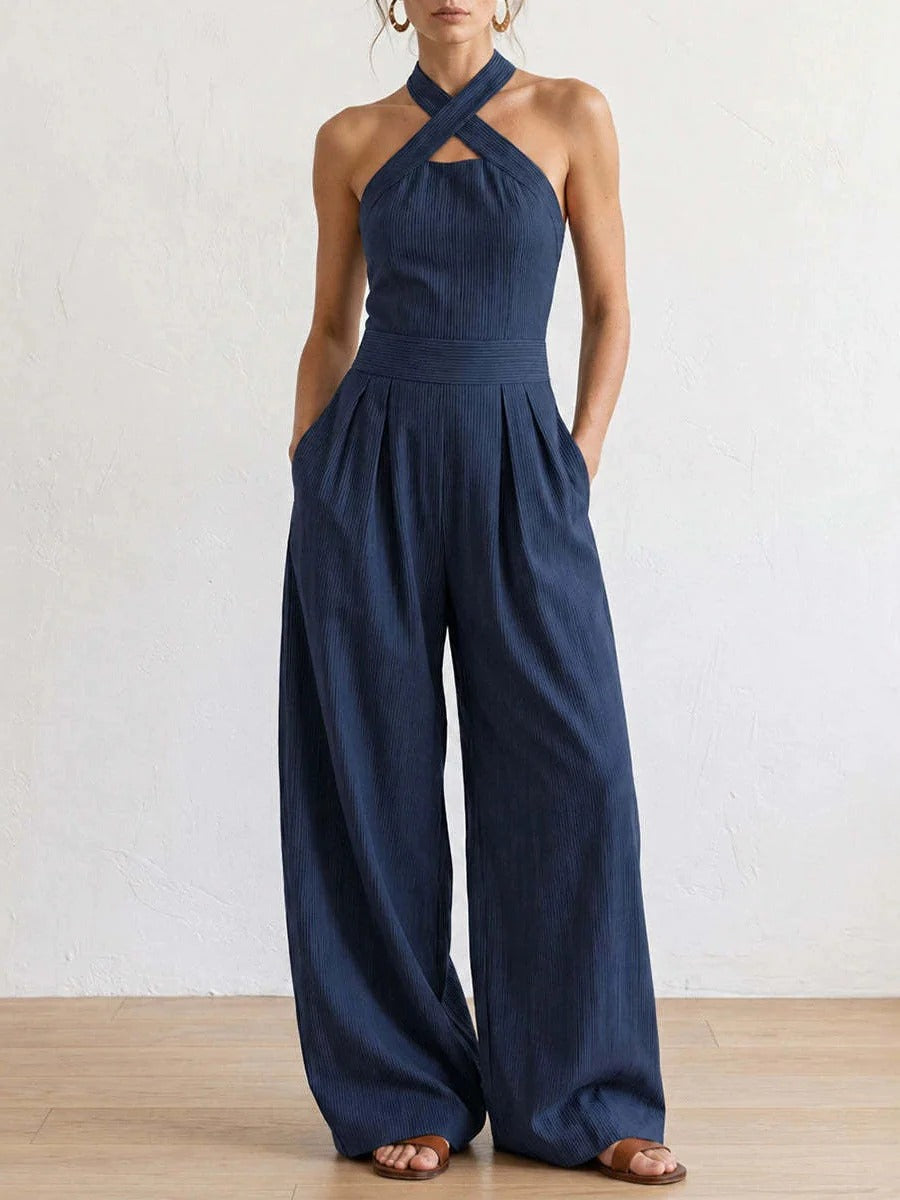 Wide-Leg Jumpsuit — Crossover Neckline