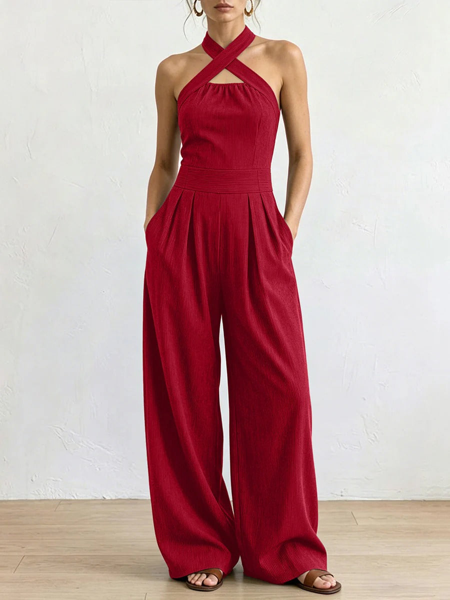 Wide-Leg Jumpsuit — Crossover Neckline