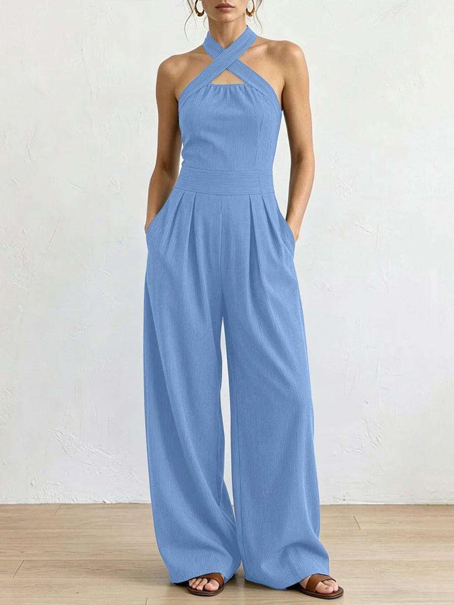 Wide-Leg Jumpsuit — Crossover Neckline
