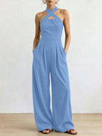Wide-Leg Jumpsuit — Crossover Neckline