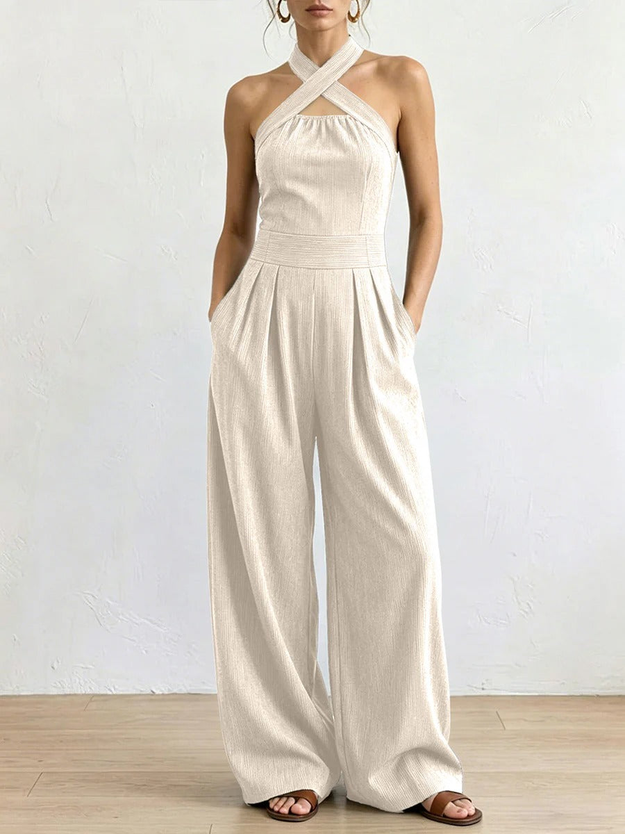 Wide-Leg Jumpsuit — Crossover Neckline
