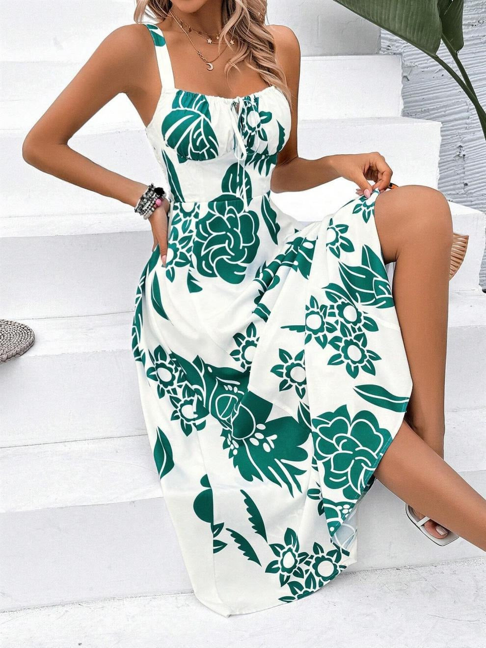 Floral Whispers Floral Print Spaghetti Strap Dress