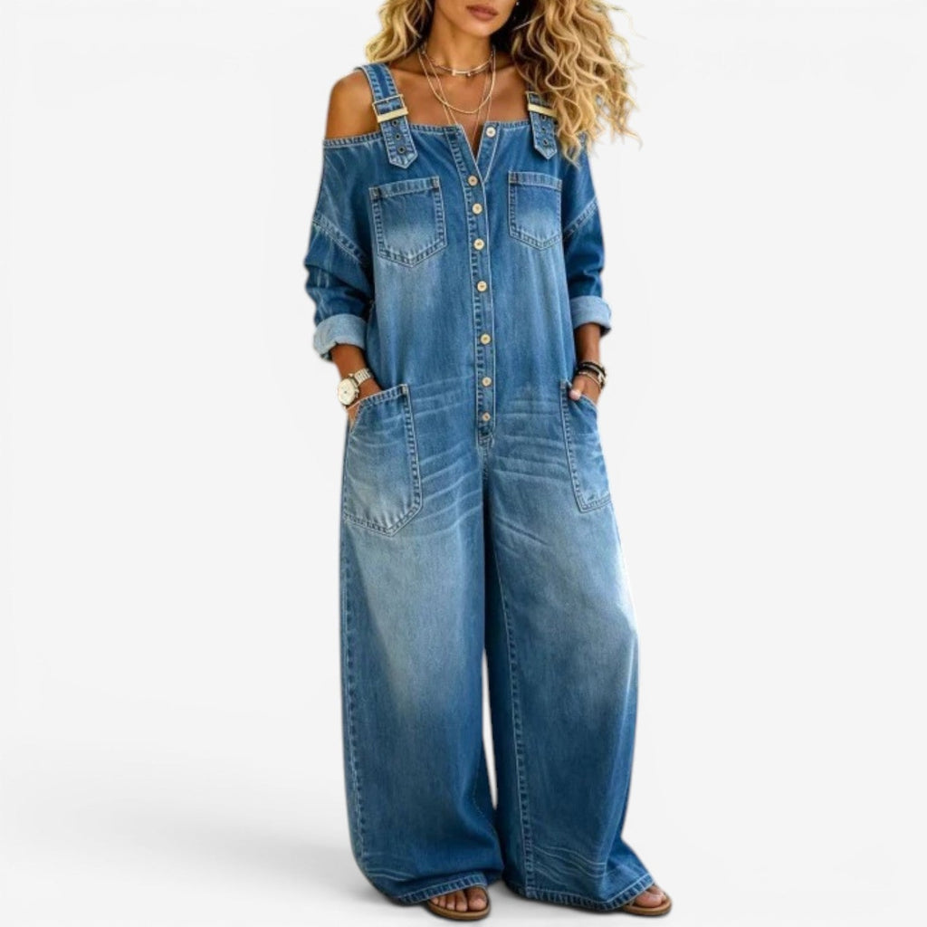 Lianne™ Off-Shoulder Wide-Leg Denim Jumpsuit