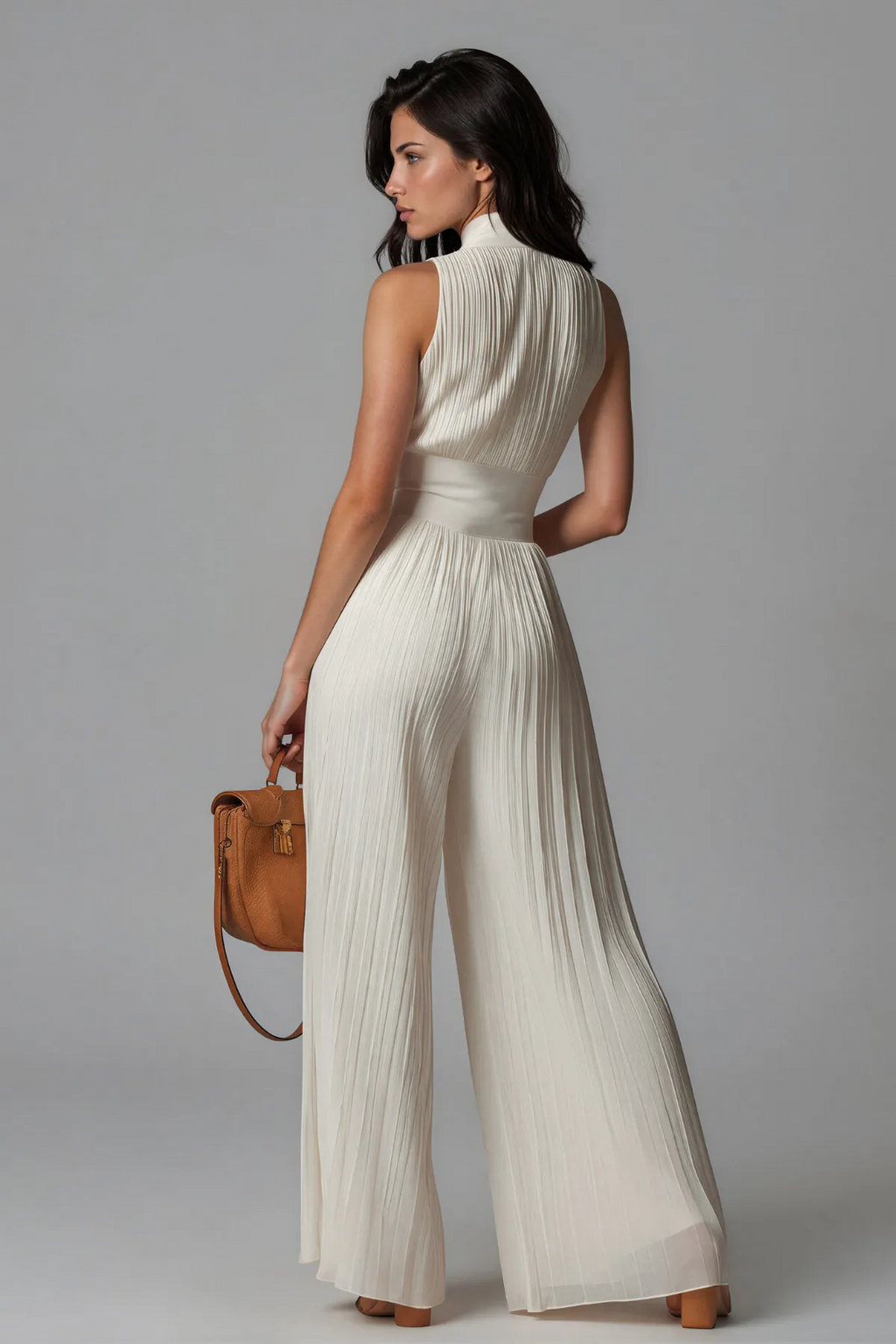 Ivory Pleated Evening Jumpsuit