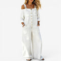Lianne™ Off-Shoulder Wide-Leg White Denim Jumpsuit