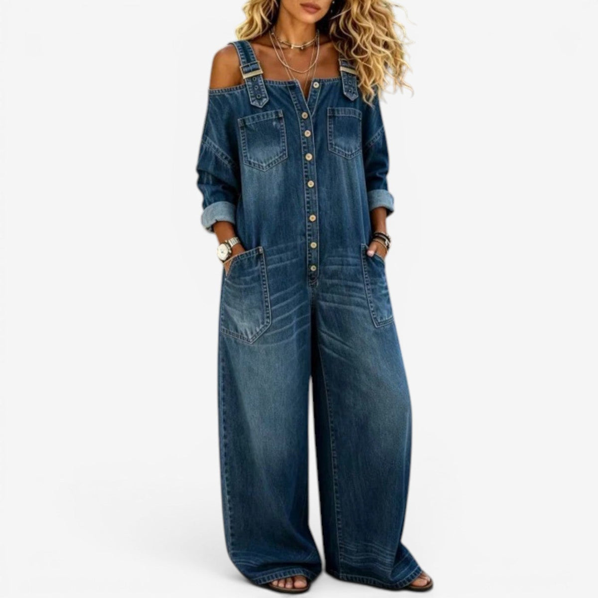 Lianne™ Off-Shoulder Wide-Leg Denim Jumpsuit