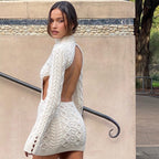 Buttermilk Knitted Long Sleeve Backless Mini Dress