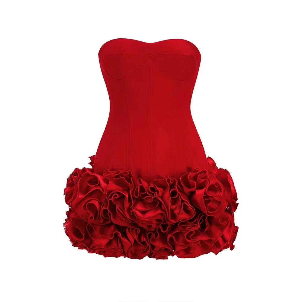 It Girl Rose-Flower Corset Red Mini Dress