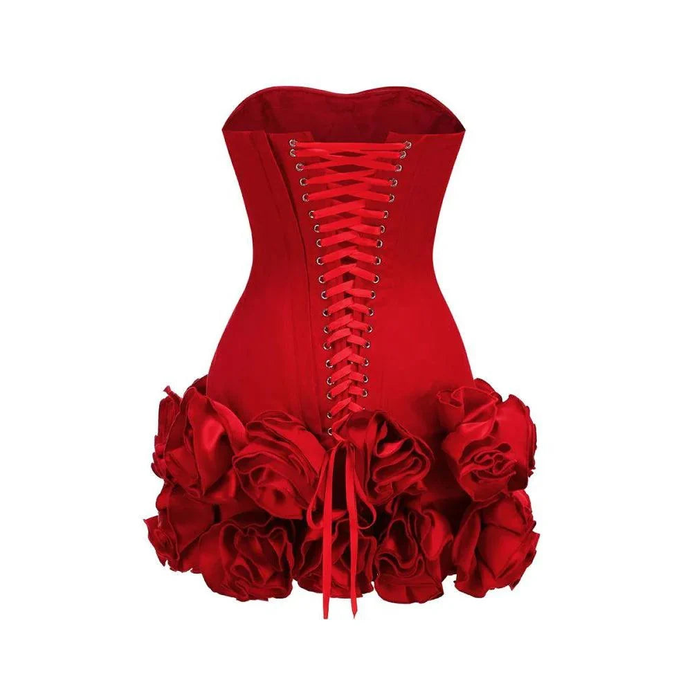 It Girl Rose-Flower Corset Red Mini Dress