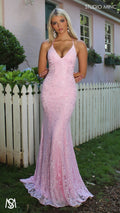 Jasmine - Light Pink formal dress | lace V neckline fitted mermaid lace up