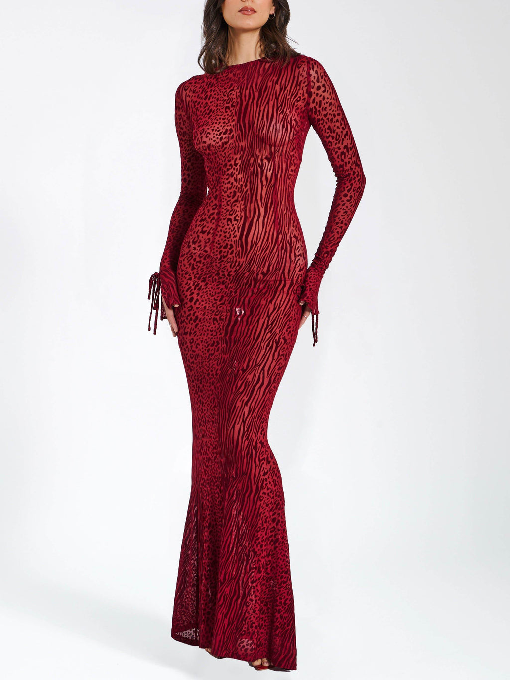Exquisite Leopard Velvet Mesh Halter Maxi Dress
