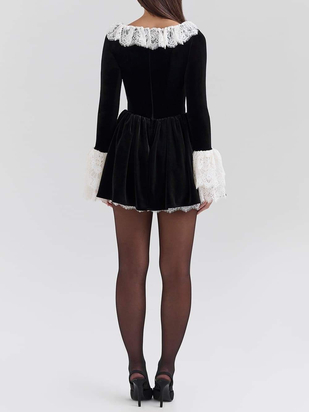 Elegant Velvet Lace Trimmed Mini Dress