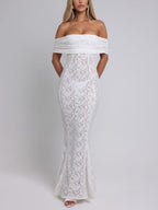 Elegant Sexy Floral Lace Fishtail Maxi Dress