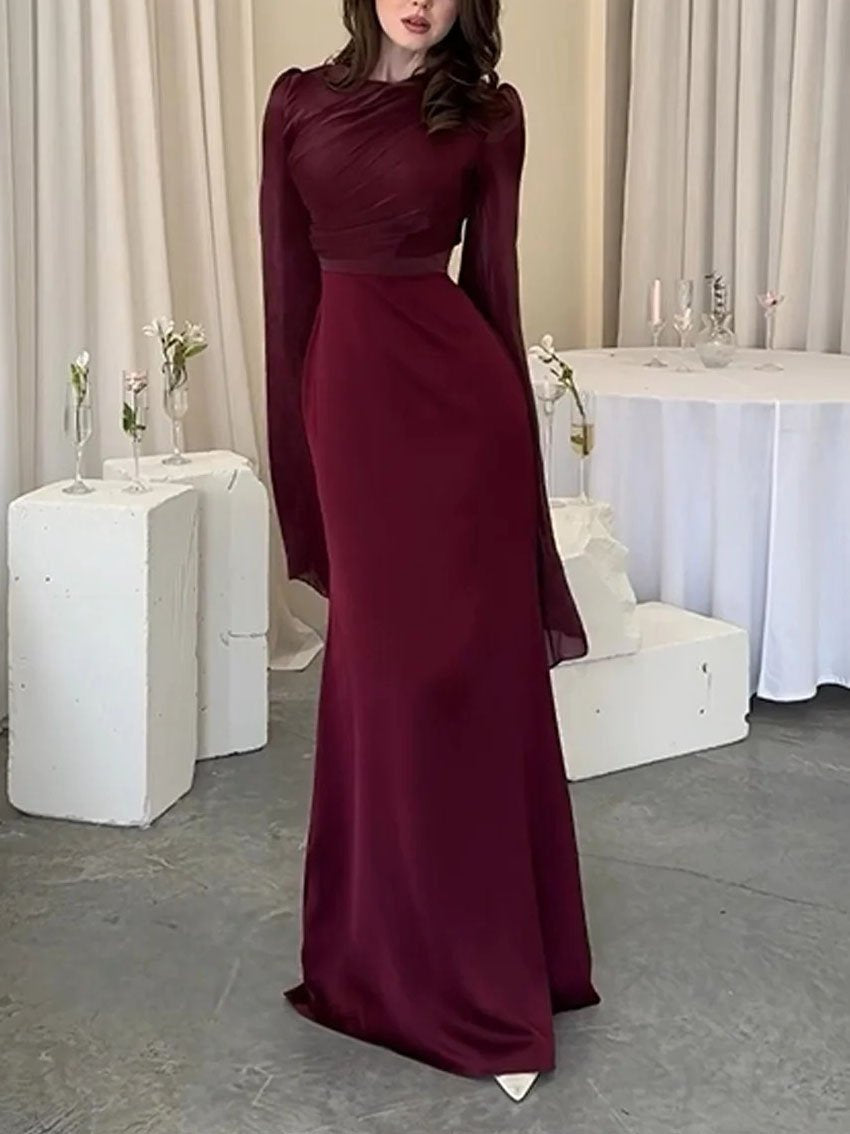Elegant Flared Sleeves Satin Maxi Dress