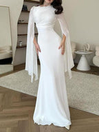 Elegant Flared Sleeves Satin Maxi Dress