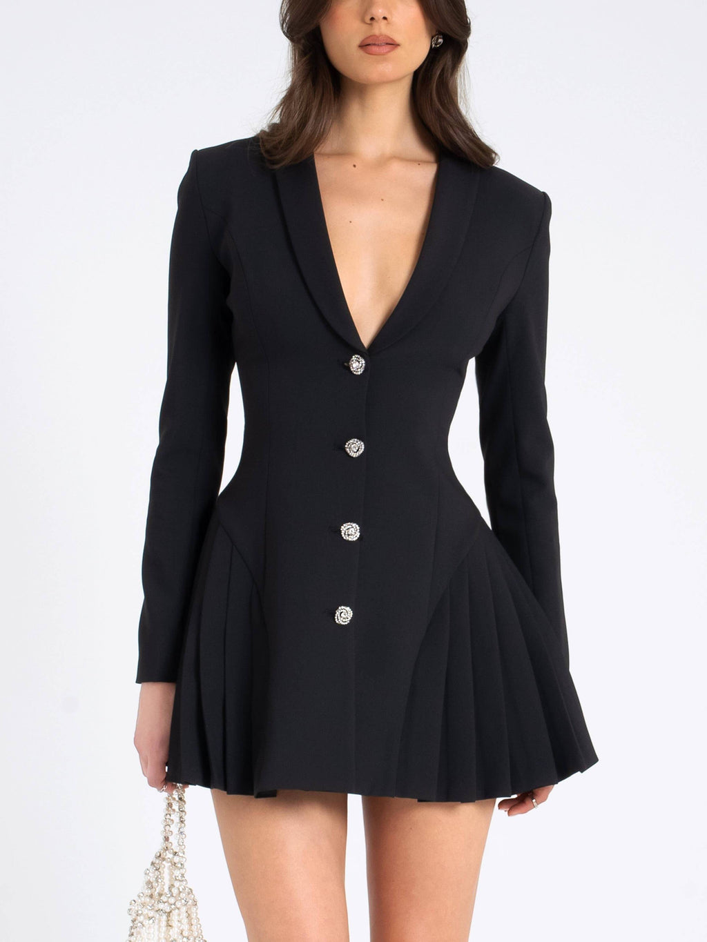Elegant Deep V-neck Pleated Mini Dress