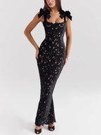 Elegant Bow Strap Festive Maxi Dress