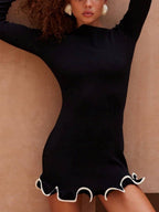 Unique Rolled Hem Round Neck Slim Fit Mini Dress