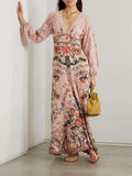 Elegant Lace Panel Printed Maxi Dress