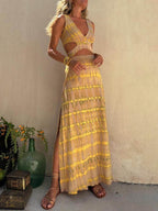 Unique Tie-dye Print Cutout Design Slit Stretch Dress