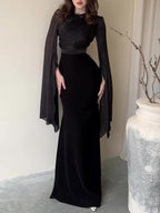 Elegant Flared Sleeves Satin Maxi Dress
