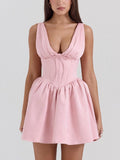 Elegant Satin Bow V Neck Mini Dress