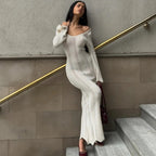 Juno White Knitted Long-Sleeved Maxi Dress