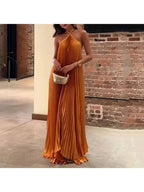 Kyla - Chic Pleated Halter Neck Maxi Dress