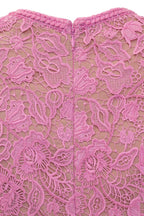Exquisite Short Sleeve Lace Midi Dress - Rose