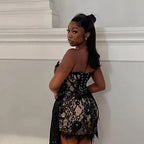 Lace Lure Corset Draped Black Mini Dress